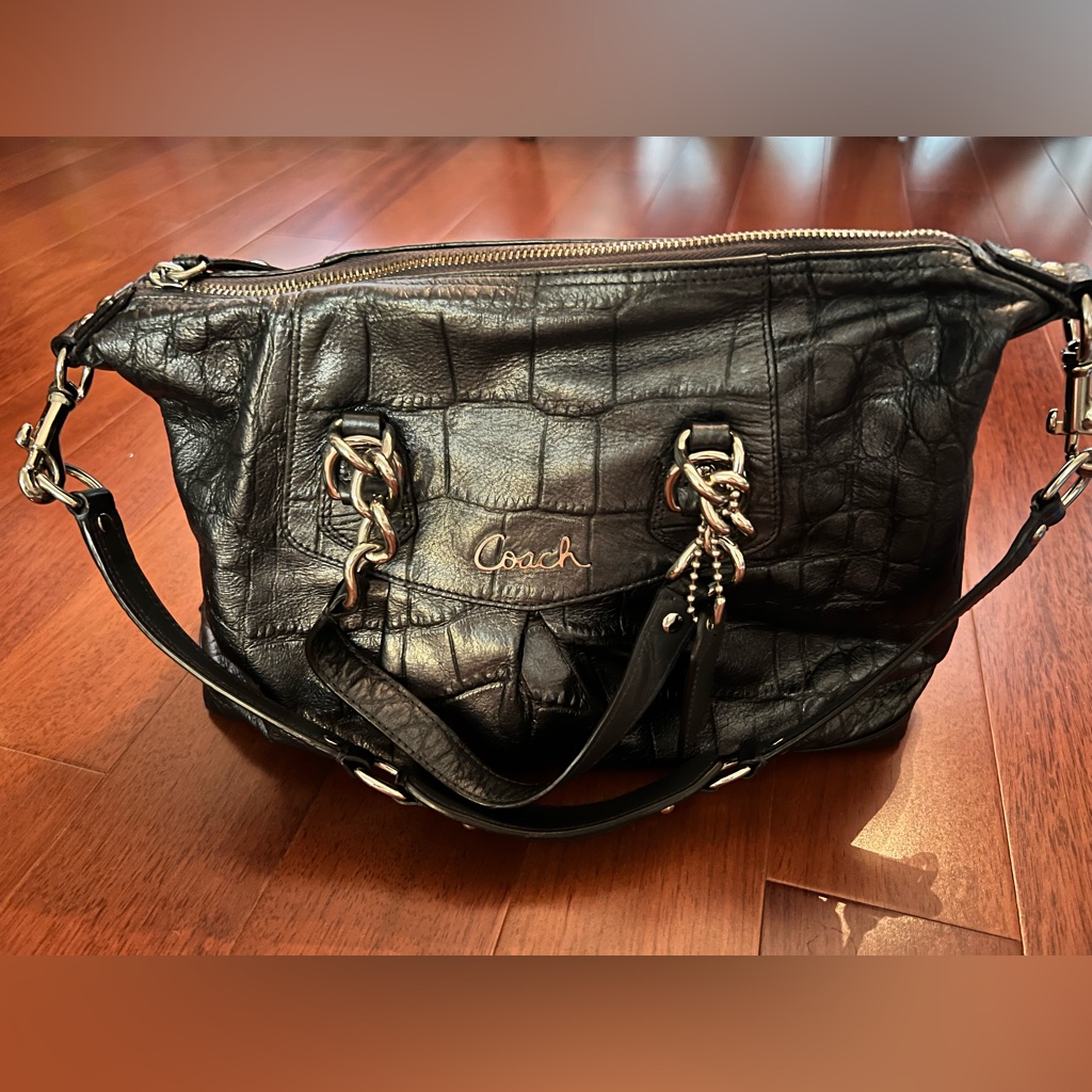 Coach Ashley Croc Embossed Leather Satchel